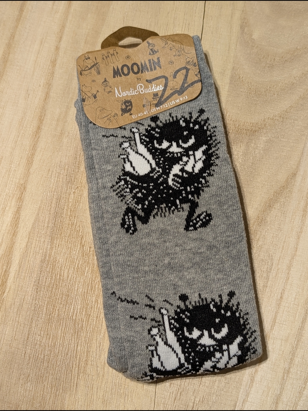 Moomin Nordic Buddies Gray Socks with Black Character Print Stinky New With Tag